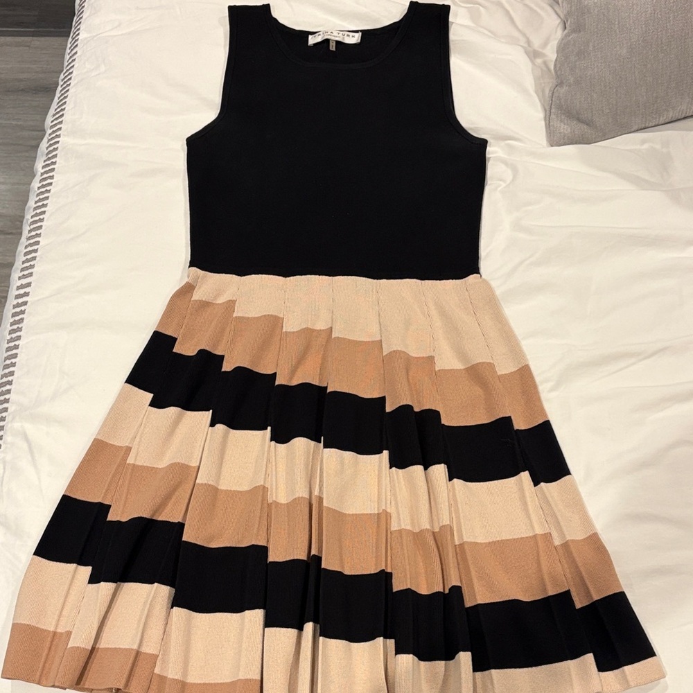 Trina Turk Black and Tan Striped Dress